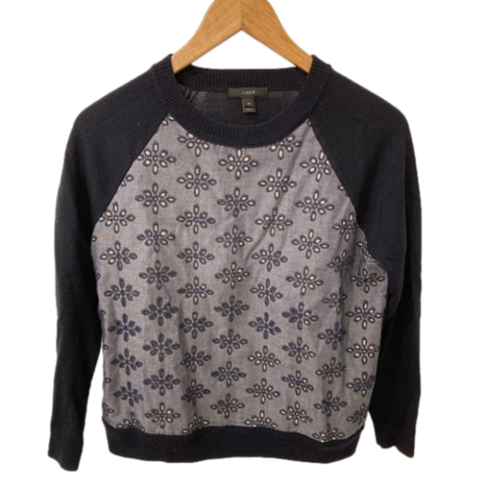 JCREW NAVY EYELET COTTON/WOOL SWEATER - Size XS
